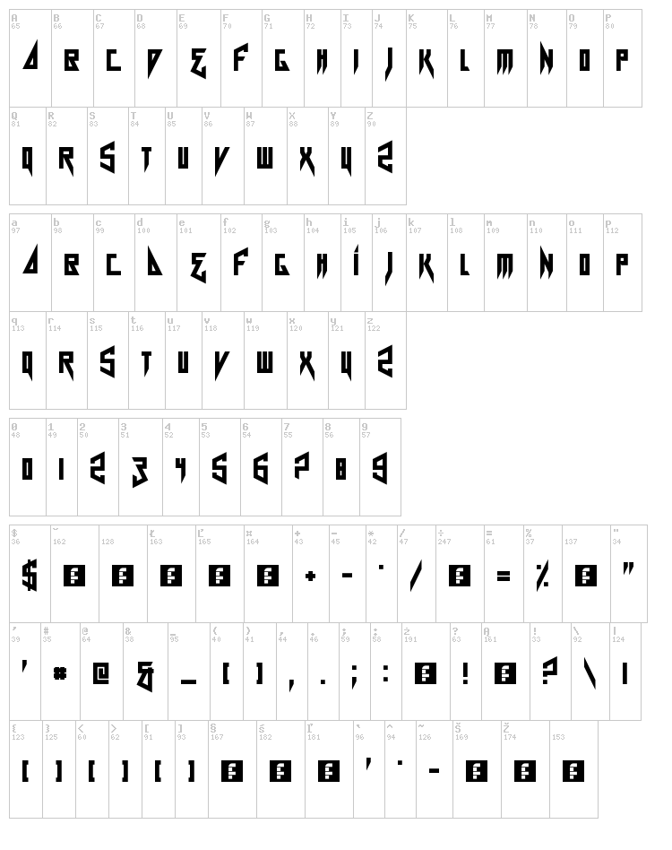 Card Shark font map